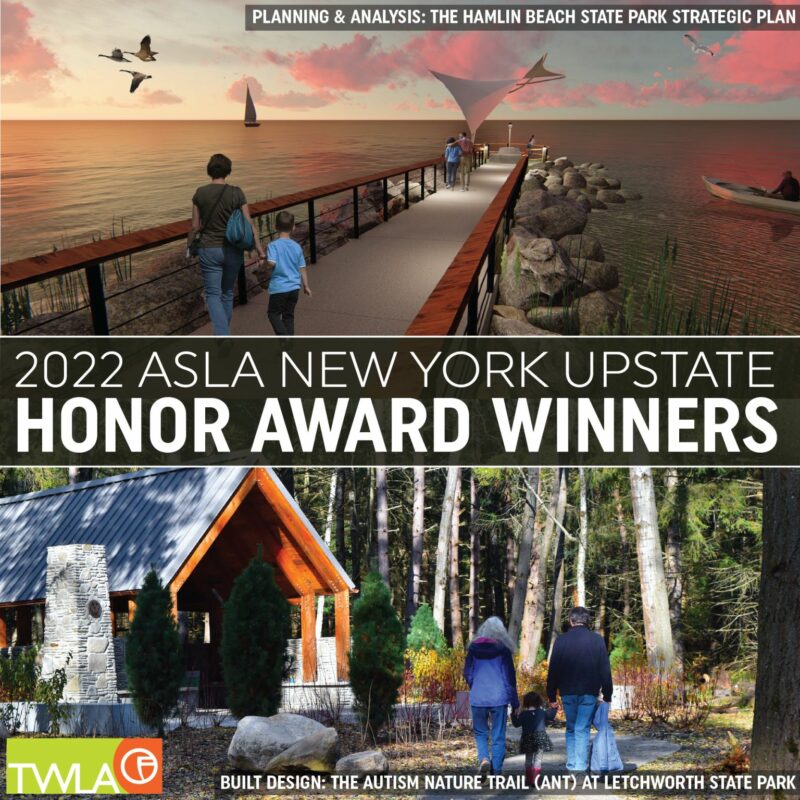 TWMLA’S Work On The Autism Nature Trail (ANT) at Letchworth State Park and The Hamlin Beach State Park Strategic Plan Wins Honor Awards